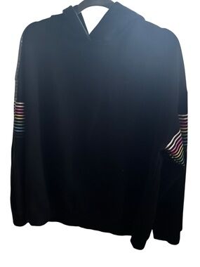 Dance & Marvel Black Hoodie Sweater with Multicolor Stripe Accents